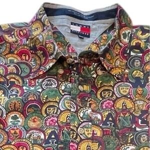 Vintage 90's Tommy Hilfiger Collegiate All Over College Print Shirt Mens Size XL